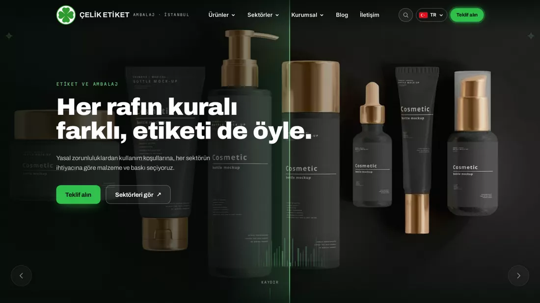 Çelik Etiket web sitesi ana sayfası
