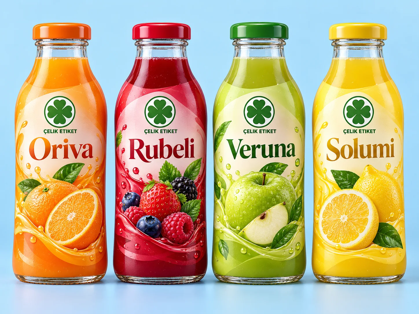 Meyve suyu şişesi — Çelik Etiket shrink sleeve etiket